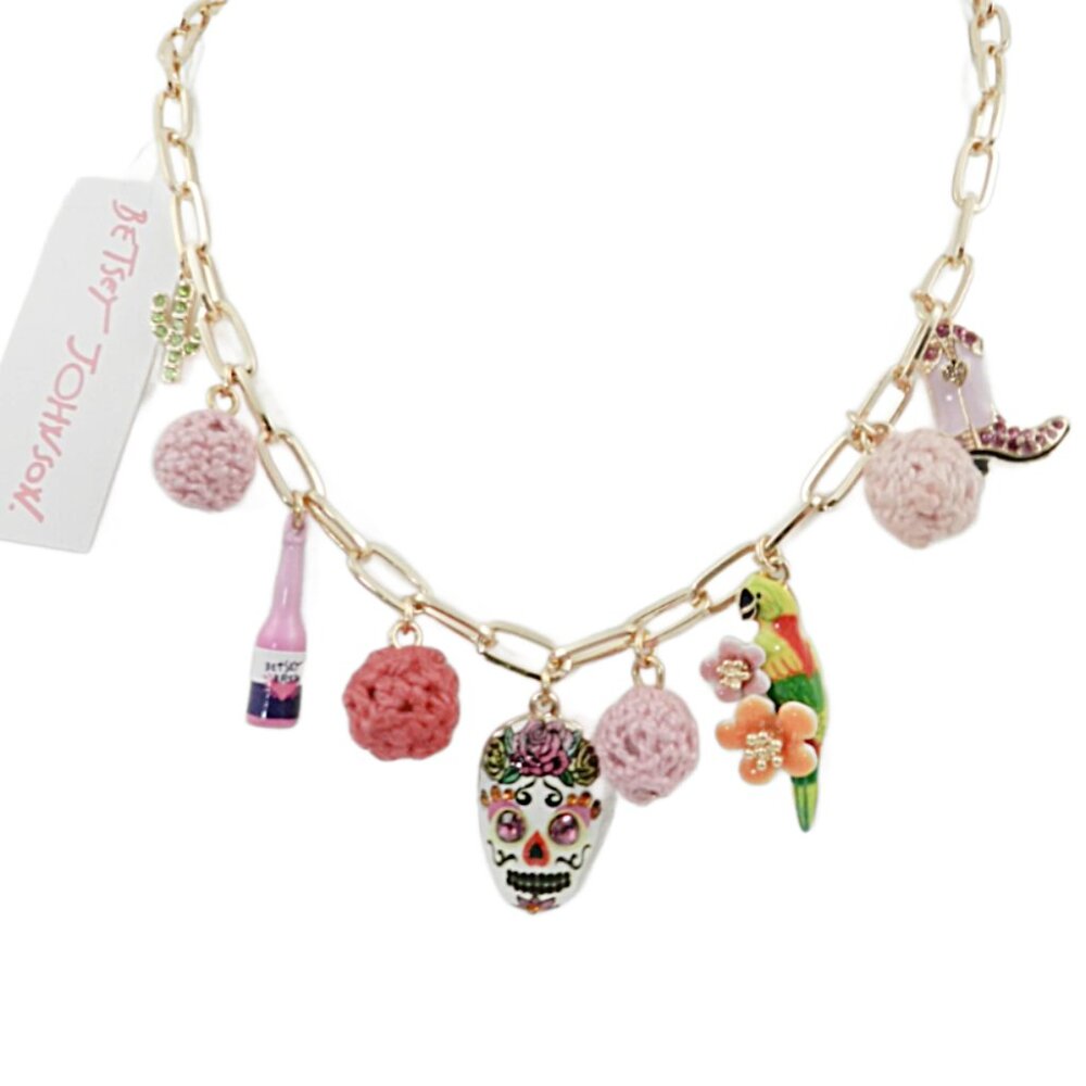 Betsey Johnson HOLA TO LOVE COWGIRL CHARM NECKLACE PINK